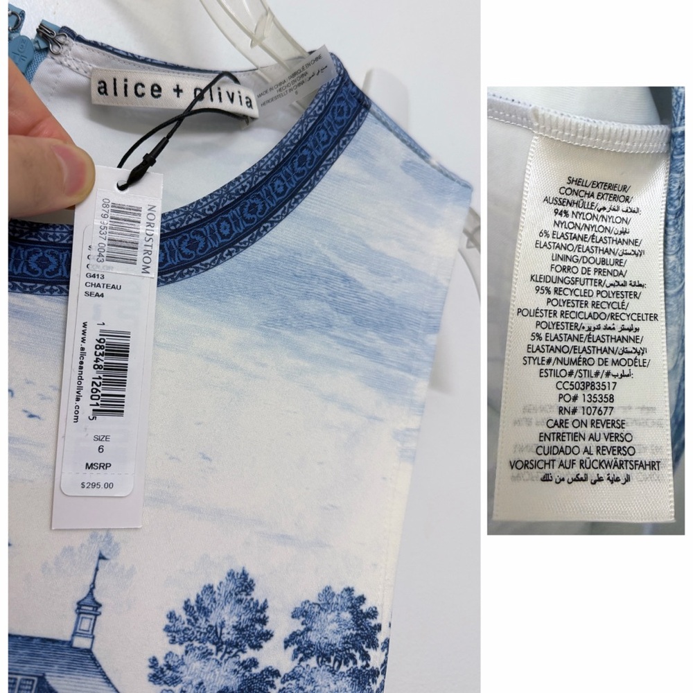 NWT Alice + Olivia Wynell Chateau A Line Mini Dress Blue Toile De Jouy Floral 6 - Picture 4 of 12